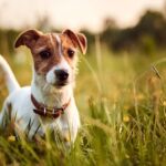 Un Jack Russell Terrier in un prato verde, con un'espressione vivace e curiosa.